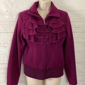 Steve Madden Size Small Purple Wool Ruffled Front Bomber Jacket